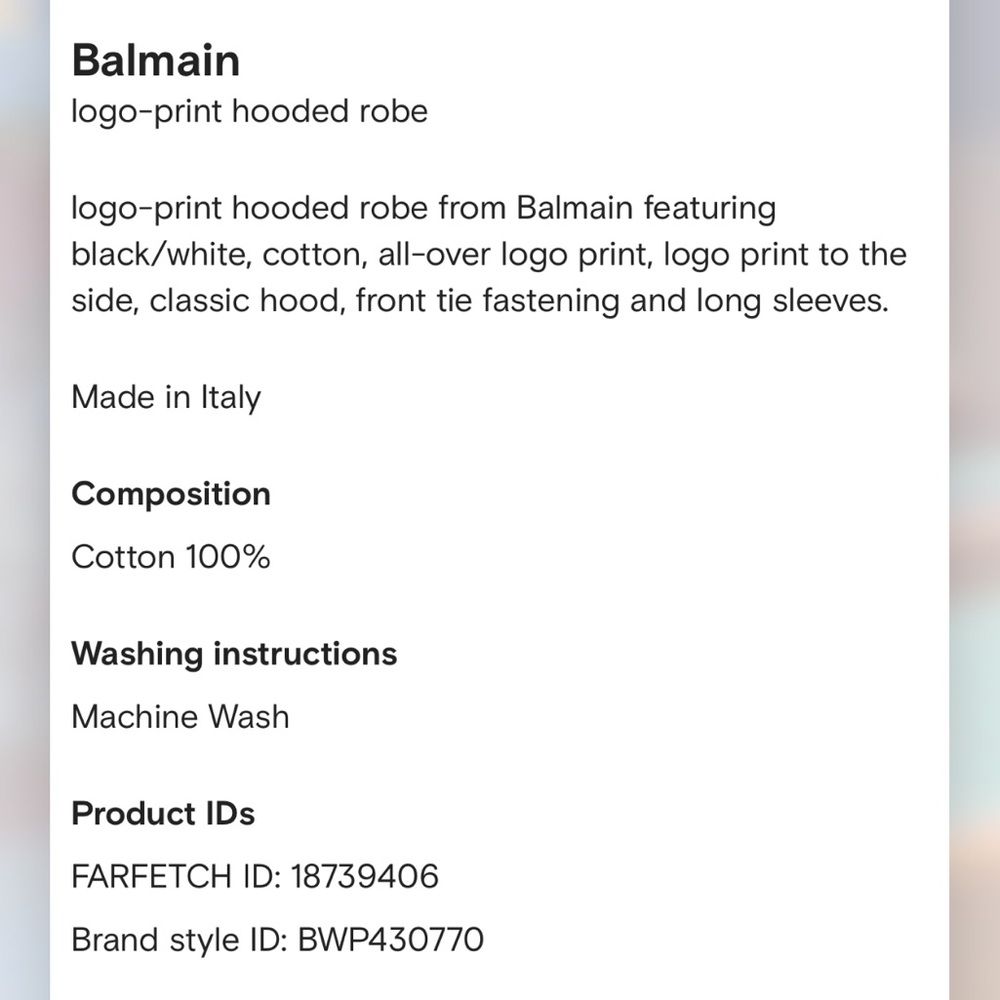BALMAIN***Logo Printed Hooded Black Robe**Med. $1315 CURRENT!! Full pric… - Picture 8 of 8